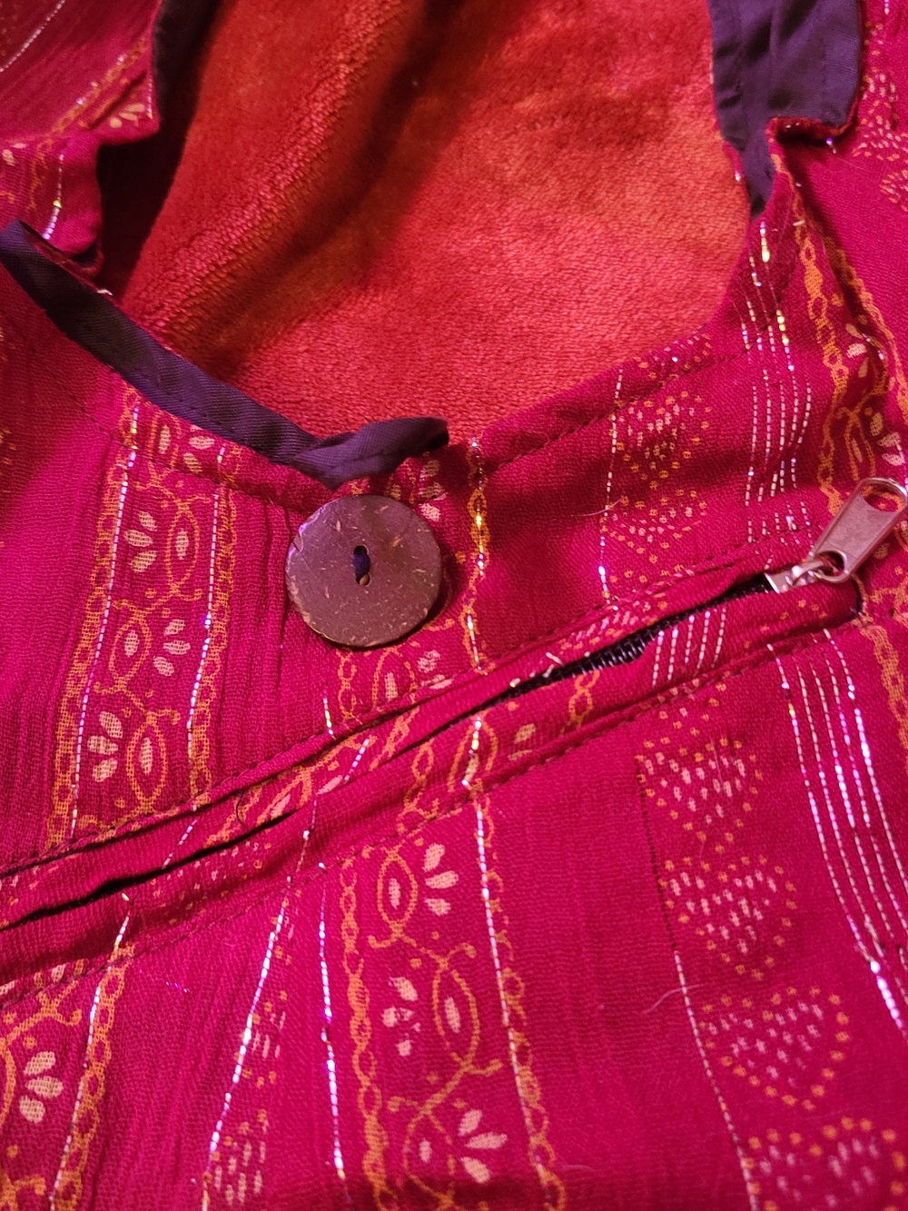 Women's Magenta & Silver Cotton Shoulder Hippie Gypsy Boho Festival Raver Bag